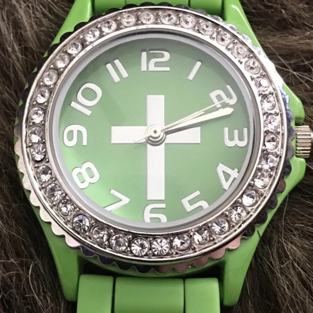 Ladies Geneva Platinum green silicone band watch